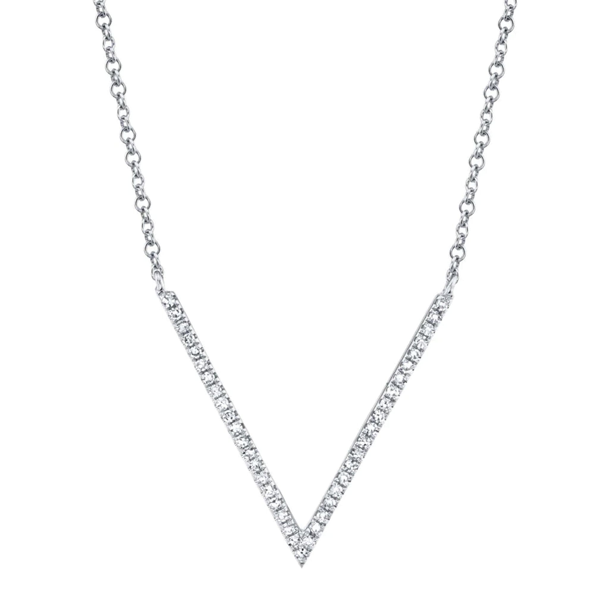 14K Yellow Gold V-Shaped Diamond Necklace