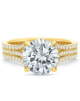 Tri-Shank Round Diamond Engagement Ring Split Gallery Yellow Gold