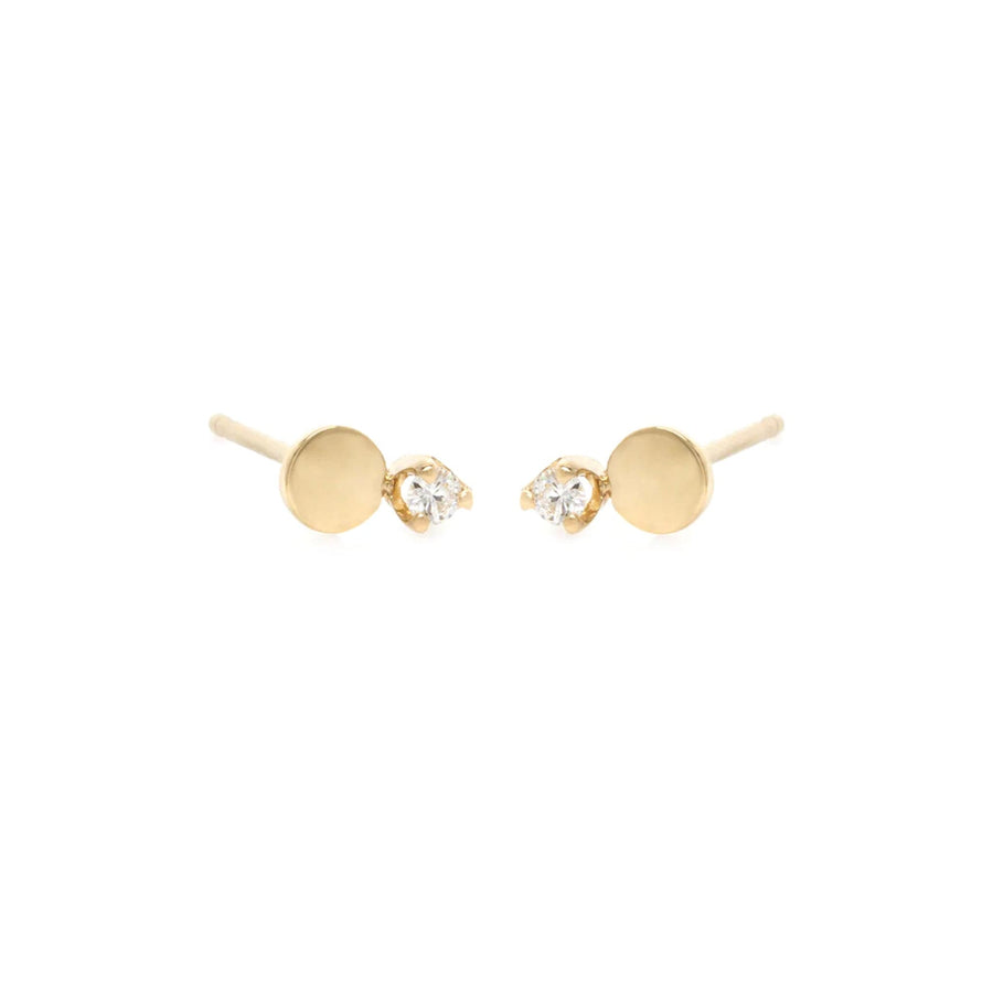 Zoe Chicco Yellow Gold Round Disc and Diamond Stud Earrings