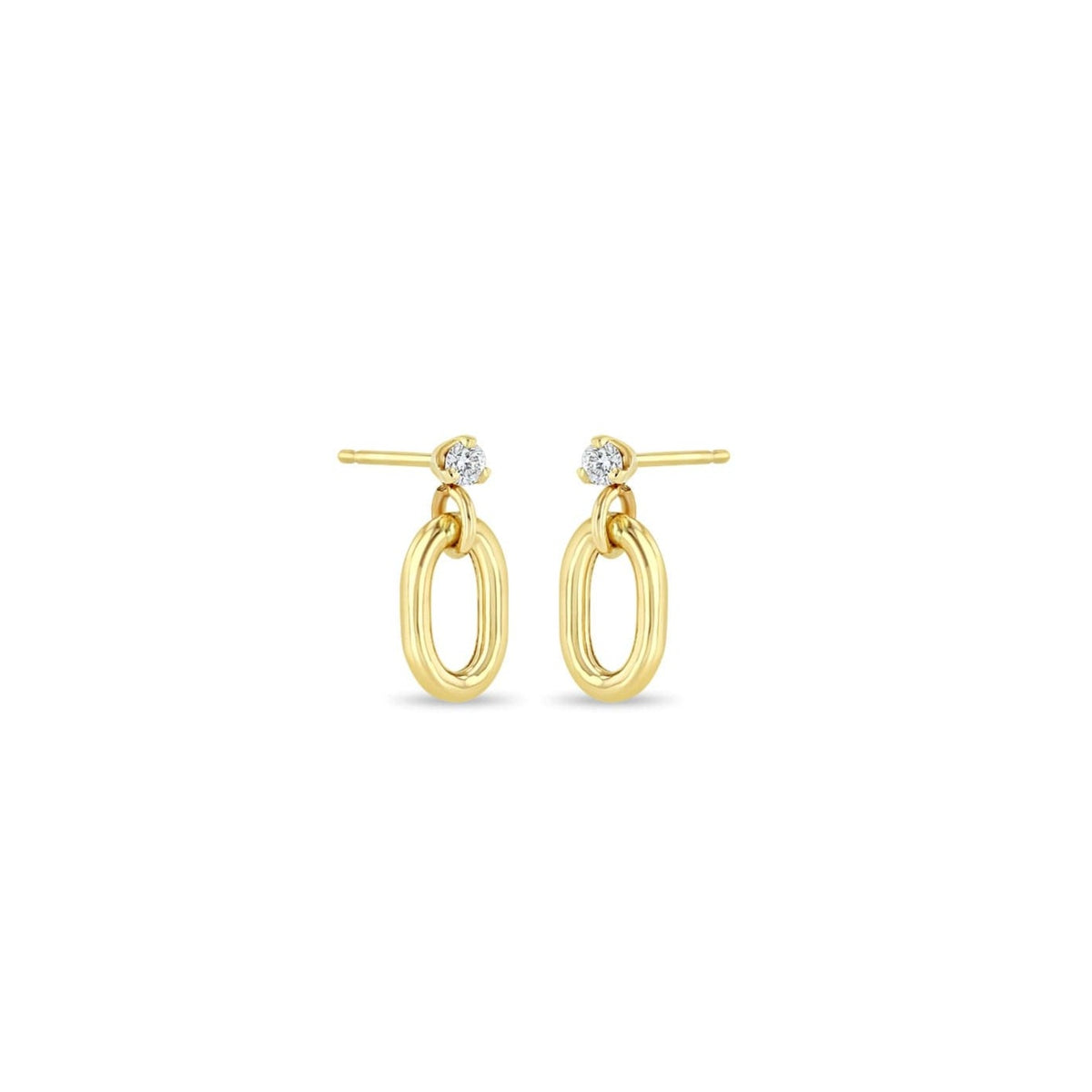 Zoe Chicco Large Square Oval Link Earrings in Yellow Gold/Diamond