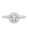 Round Diamond Halo Sidestone Engagement Ring in White Gold