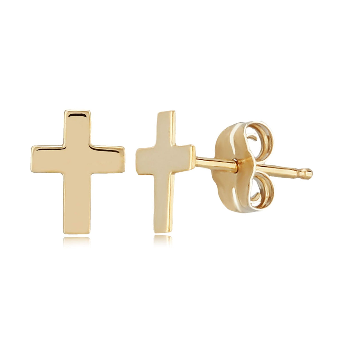 GOLD CROSS STUD EARRINGS ON A WHITE BACKGROUND