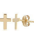 GOLD CROSS STUD EARRINGS ON A WHITE BACKGROUND