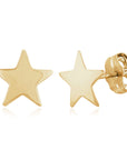 A pair of gold star-shaped stud earrings, one shown from the front and the other from the side/back to display the post and butterfly clasp, on a clean white background.