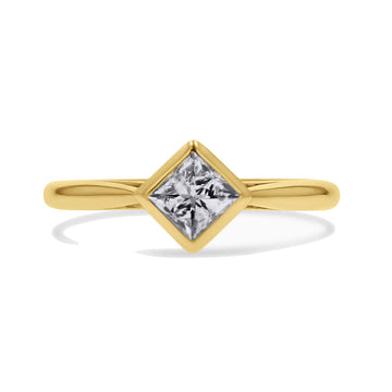 Princess Cut Diagonally-Set Bezel Engagement Ring