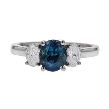 Montana Sapphire and Diamond Three Stone Engagement Ring - Skeie's Jewelers