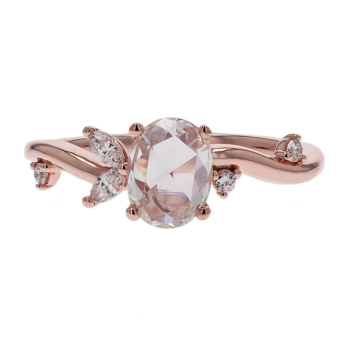 Oval Rose Cut Diamond Rose Gold Diamond Engagement Ring - Skeie's Jewelers