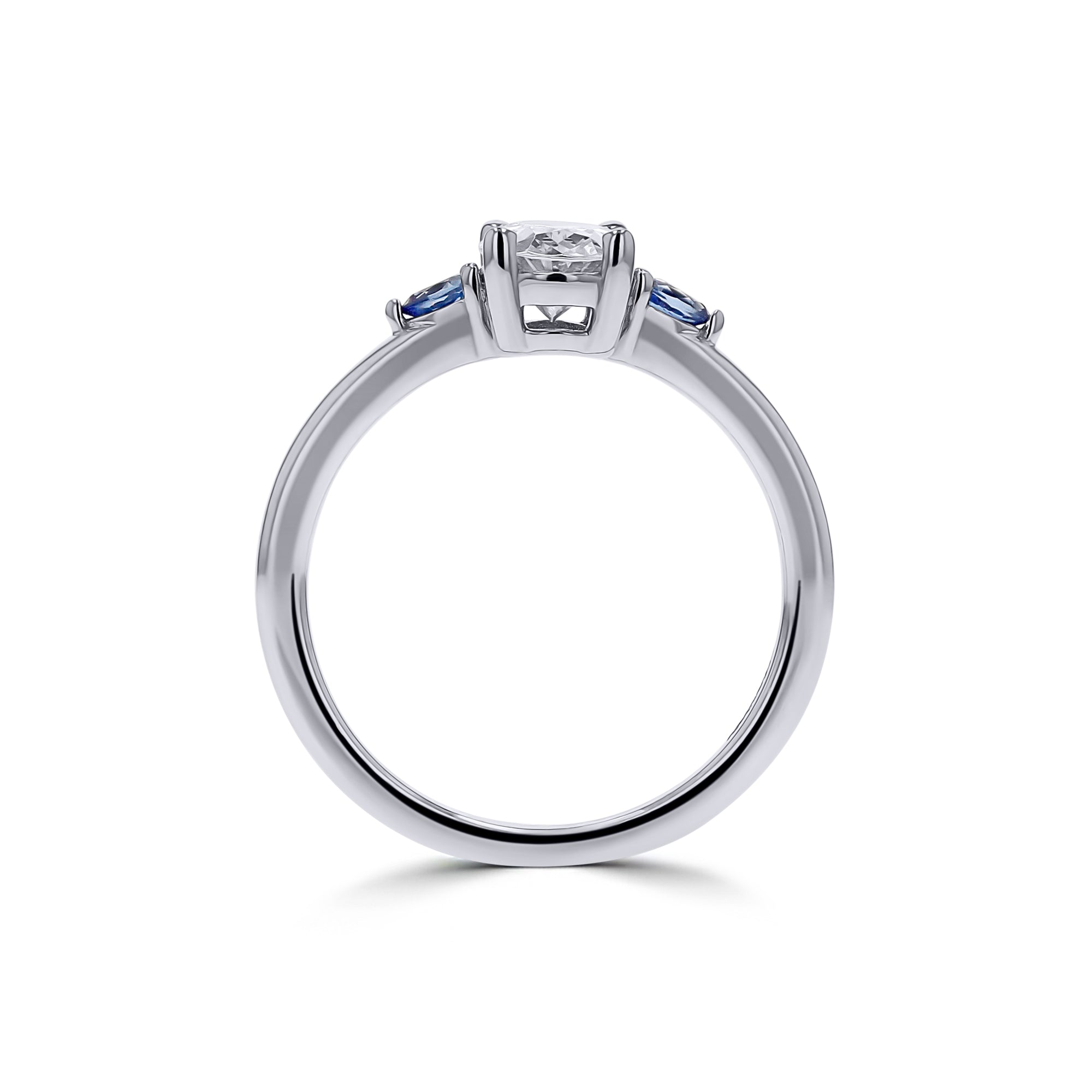 Three-Stone Oval and Sapphire Engagement Ring - Skeie's Jewelers