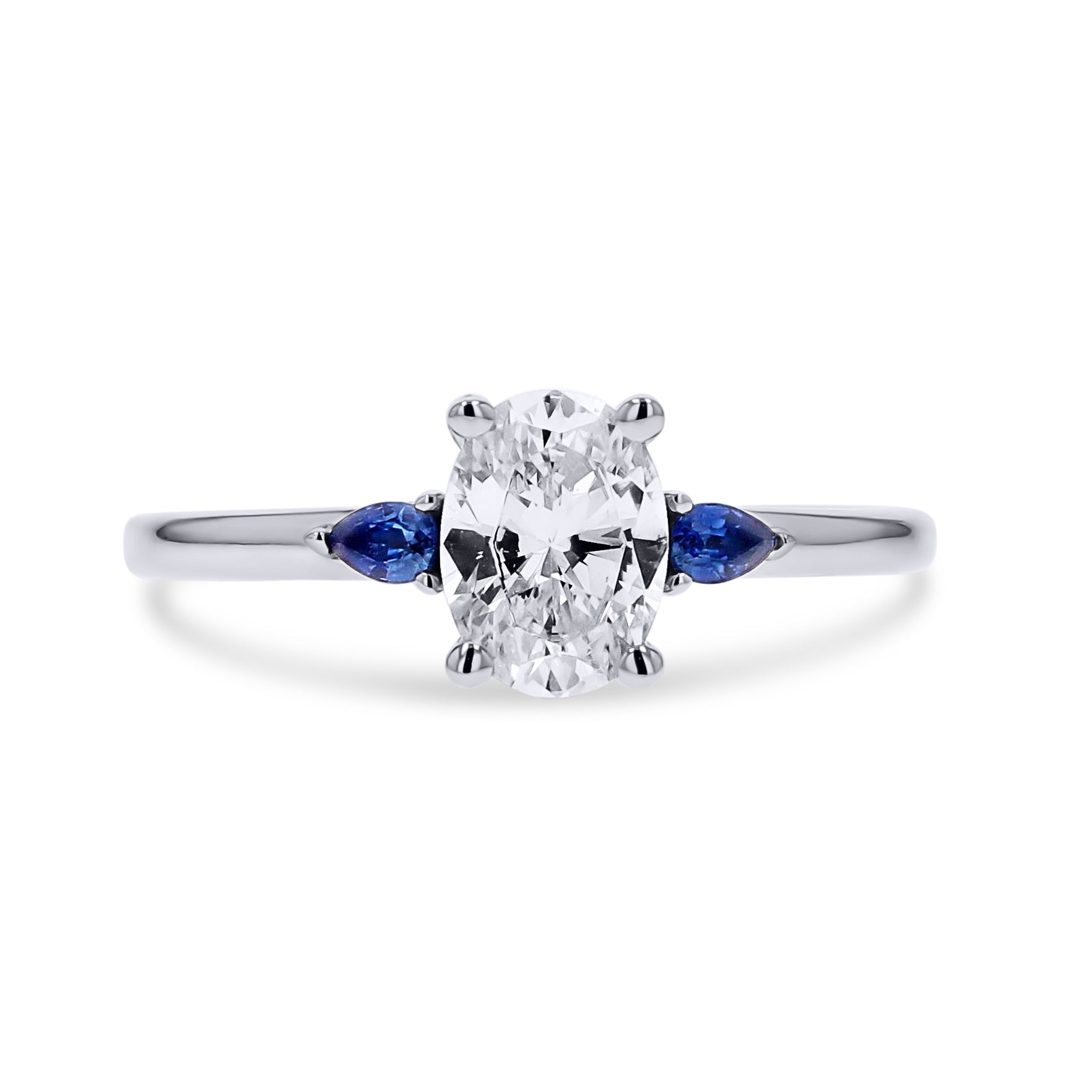 Three-Stone Oval and Sapphire Engagement Ring - Skeie's Jewelers