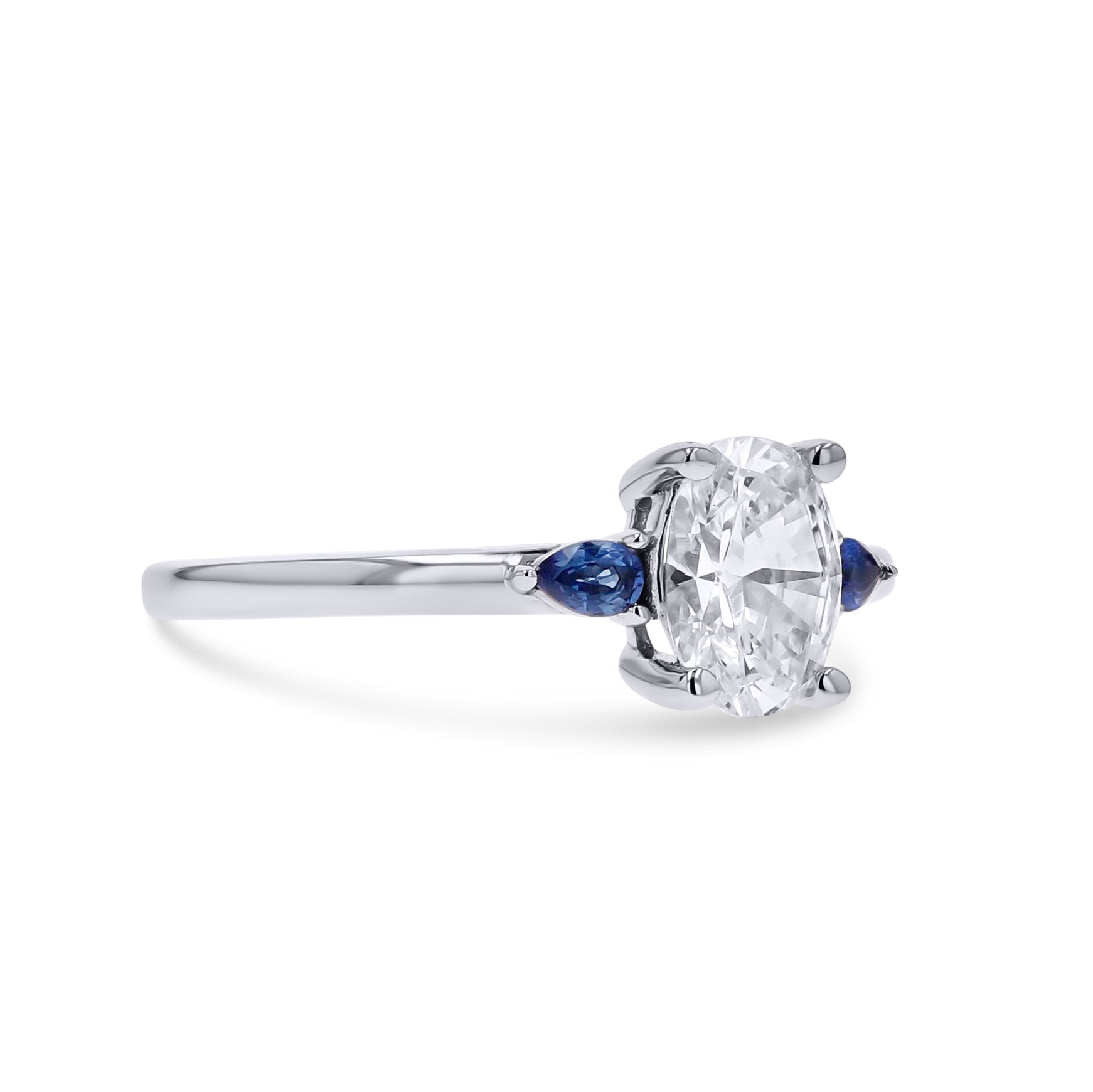 Three-Stone Oval and Sapphire Engagement Ring - Skeie's Jewelers