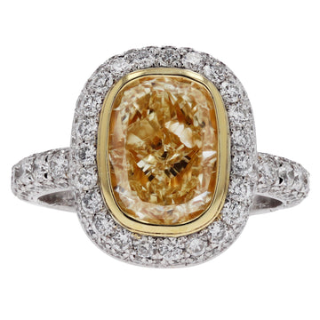 Cushion Fancy Yellow Halo Engagement Ring - Skeie's Jewelers