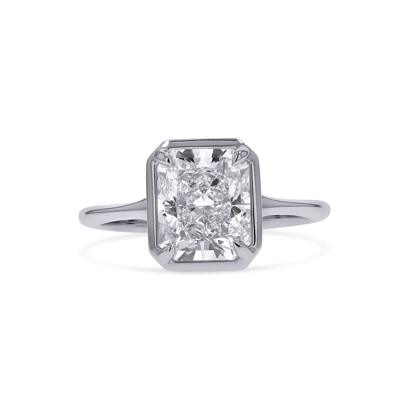 White Gold Bezel-Set Radiant Diamond Engagement Ring - Skeie's Jewelers