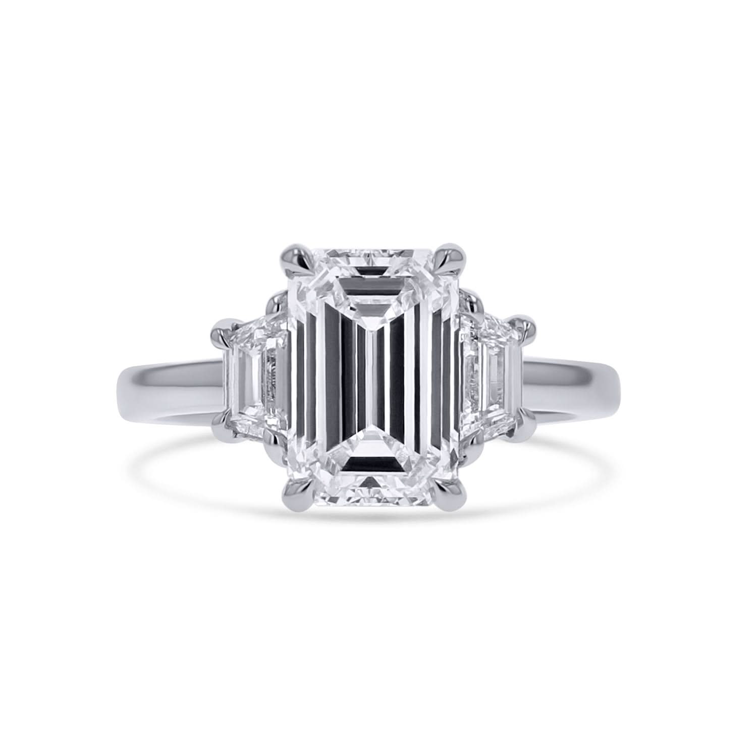 Platinum Emerald-Cut Three-Stone Diamond Engagement Ring - Skeie's Jewelers