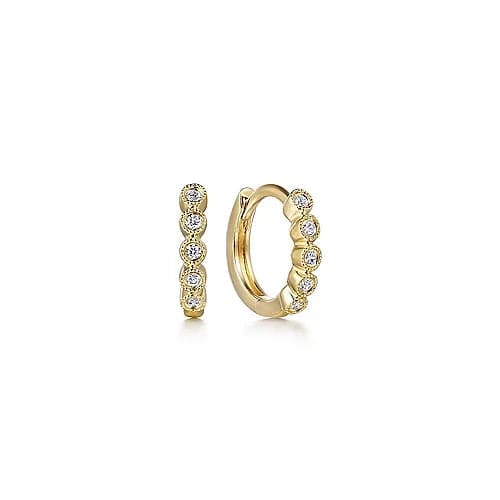 Gabriel & Co. Yellow Gold Diamond Bezel Huggie Earrings - Skeie's Jewelers