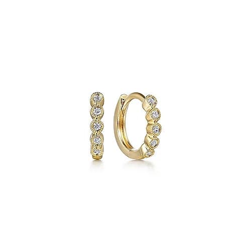 Gabriel & Co. Yellow Gold Diamond Bezel Huggie Earrings - Skeie's Jewelers