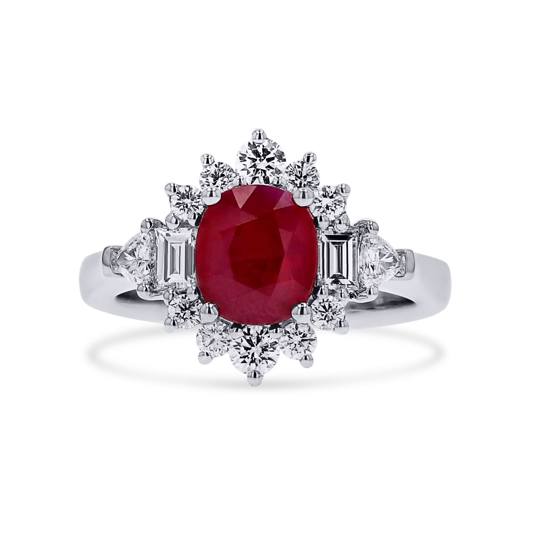 Vintage-Inspired Ruby Ring with Diamond Halo - Skeie's Jewelers