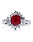 Vintage-Inspired Ruby Ring with Diamond Halo - Skeie's Jewelers