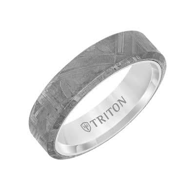 Beveled Edge Light Gray Meteorite Men's Band - Skeie's Jewelers