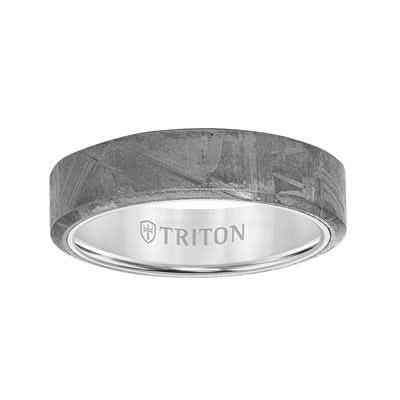 Beveled Edge Light Gray Meteorite Men's Band - Skeie's Jewelers