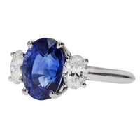 Platinum Oval Sapphire & Diamond 3 Stone Ring - Skeie's Jewelers