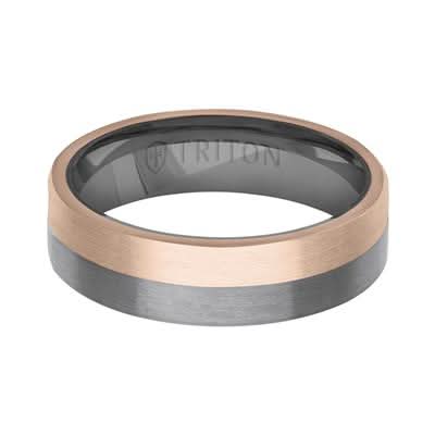 Dark Gray Tantalum and Rose Gold Square Edge Men's Band - Skeie's Jewelers