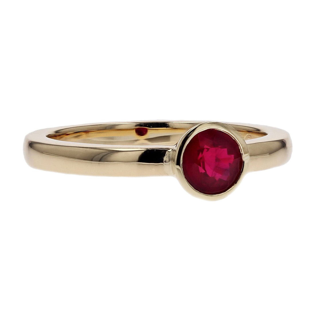 Precision Set Yellow Gold Bezel Set Ruby Engagement Ring - Skeie's Jewelers