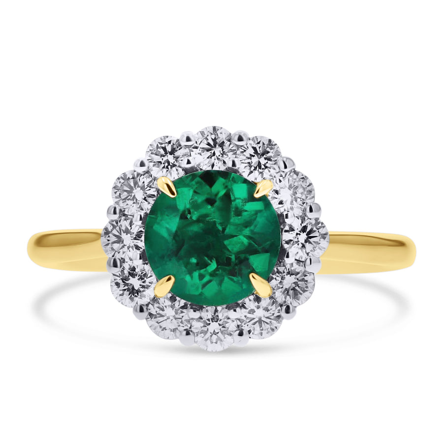 Emerald and Diamond Halo Ring