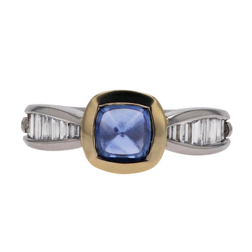 Two-Tone Yellow Gold/Platinum Sugarloaf Sapphire & Diamond Gemstone Ring - Skeie's Jewelers