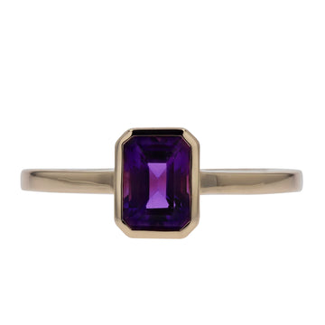 Yellow Gold Emerald Cut Amethyst Ring - Skeie's Jewelers