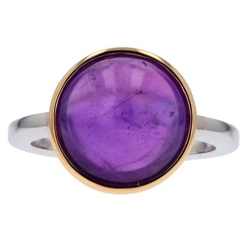 Yellow Gold & Sterling Silver Cabochon Amethyst Gemstone Ring - Skeie's Jewelers
