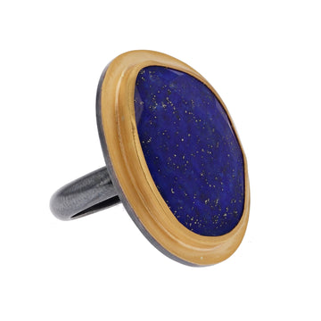 Lika Behar Yellow Gold & Oxidized Sterling Silver Lapis Slice Ring - Skeie's Jewelers