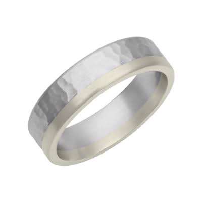 Platinum and White Gold Asymmetrical Hammered Finish Men's Band - Skeie's Jewelers