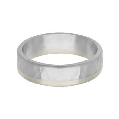 Platinum and White Gold Asymmetrical Hammered Finish Men's Band - Skeie's Jewelers