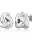 Silver knot earrings on a white background