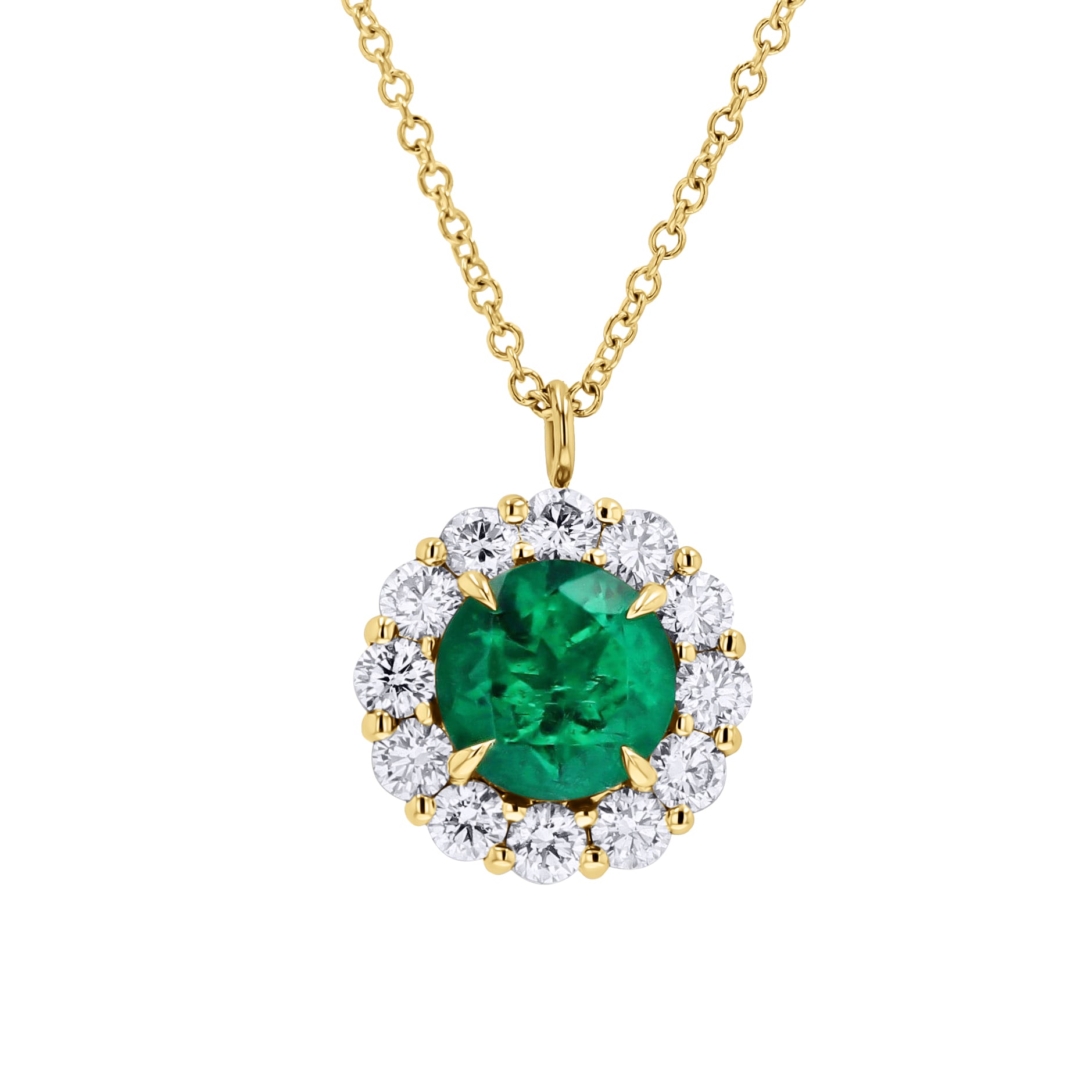 Platinum Emerald & Diamond Halo Pendant Necklace - Skeie's Jewelers