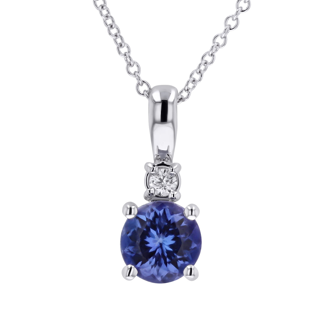 White Gold Tanzanite & Diamond Pendant Necklace