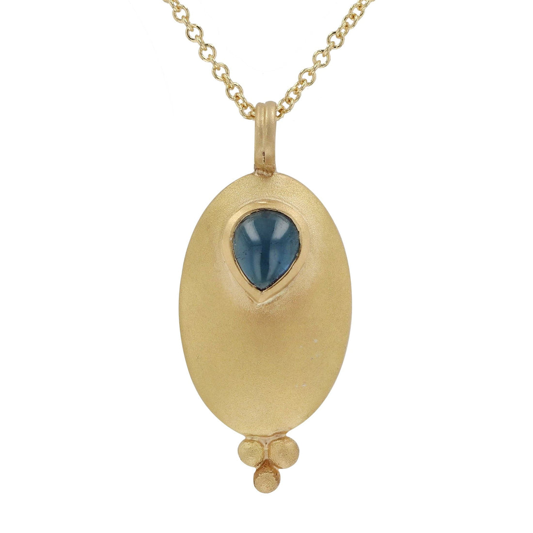 Yellow Gold Blue Tourmaline Shield Pendant - Skeie's Jewelers