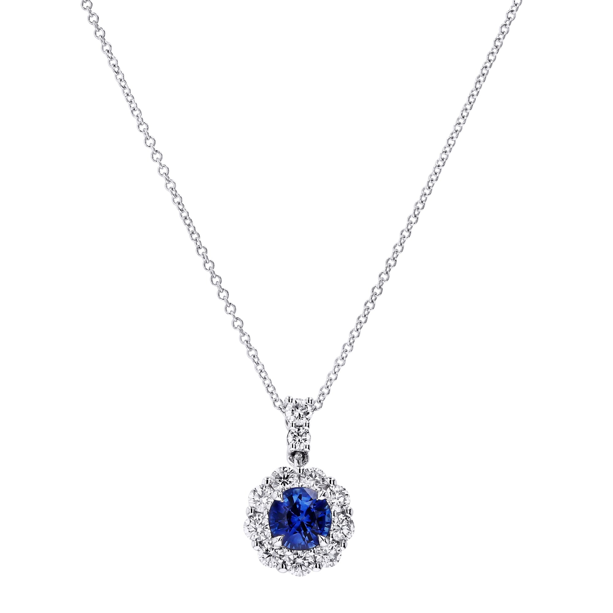 Simon G. Sapphire & Diamond Halo Necklace - Skeie's Jewelers