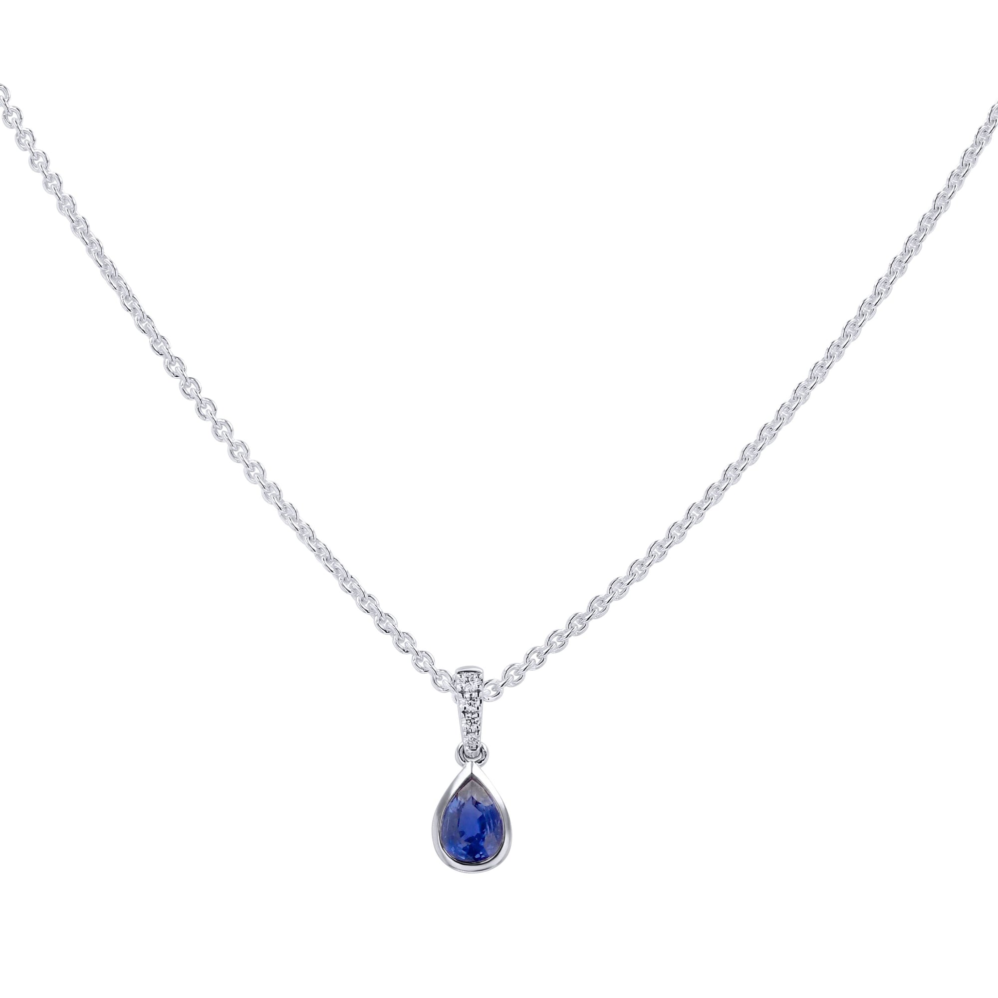 Blue Sapphire Pear-Cut Pendant Necklace - Skeie's Jewelers