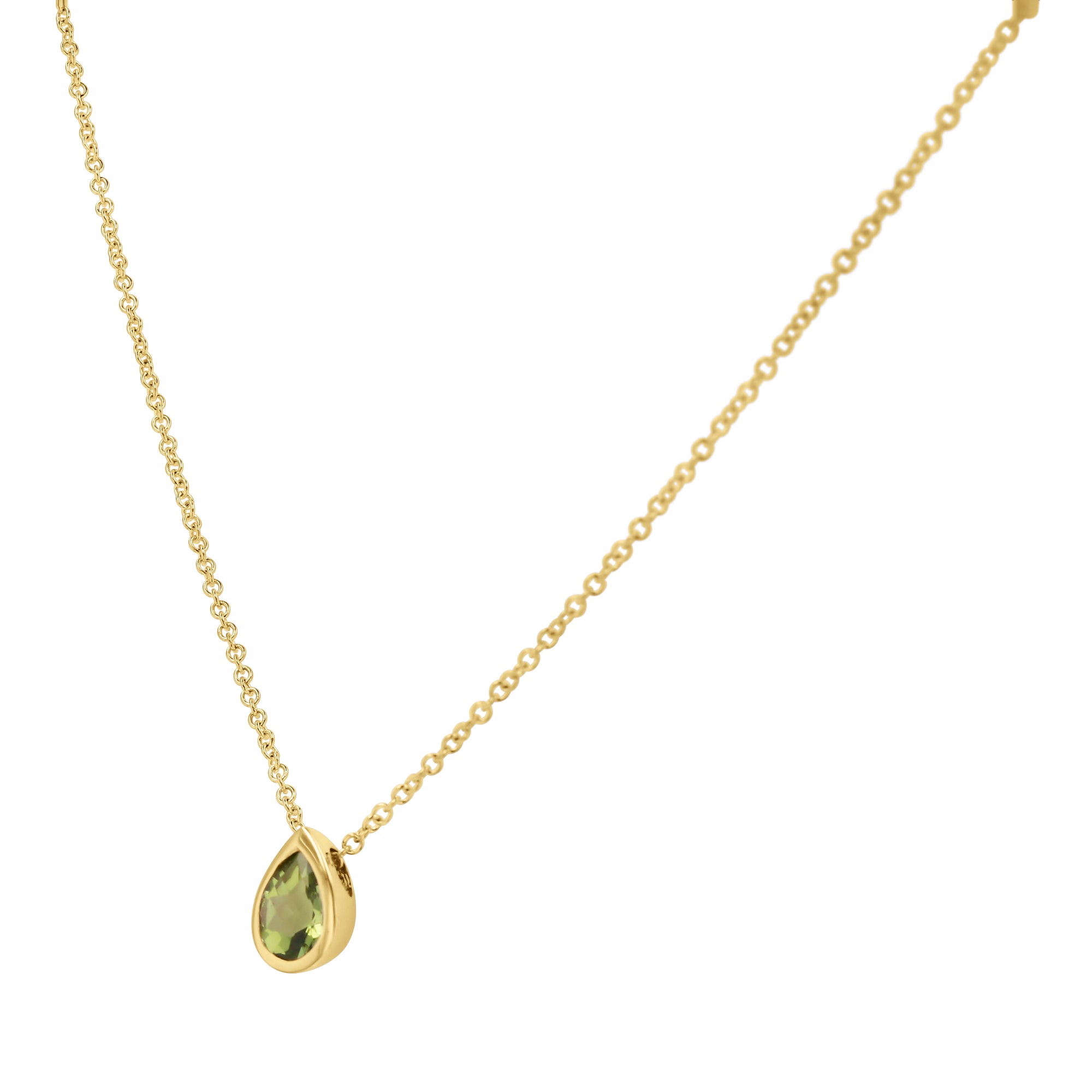 Pear-Cut Peridot Bezel Pendant - Skeie's Jewelers