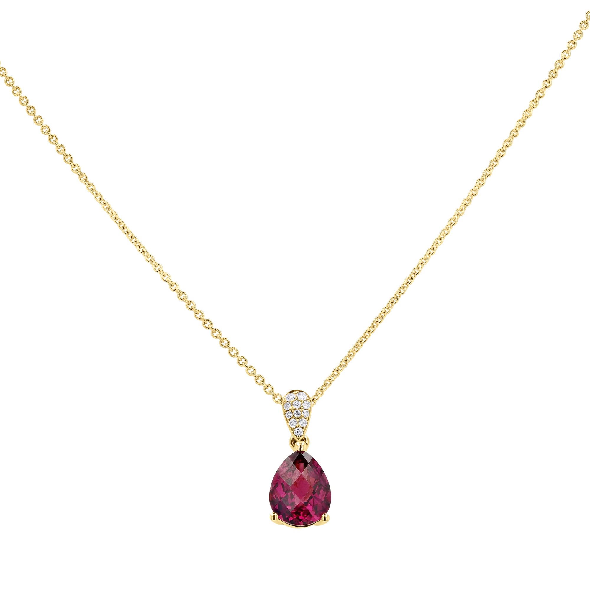 Rhodolite Garnet with Pave Diamond Pear-Cut Pendant - Skeie's Jewelers