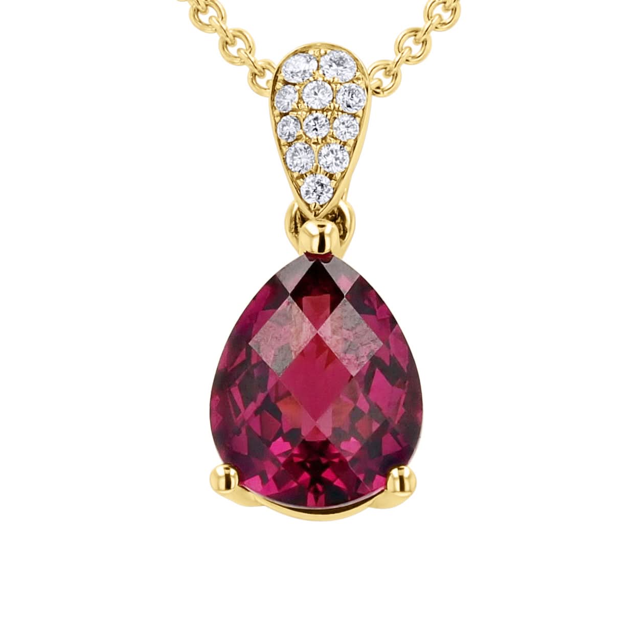 Rhodolite Garnet with Pave Diamond Pear-Cut Pendant - Skeie's Jewelers