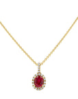 Ruby and Diamond Halo Oval Pendant Necklace - Skeie's Jewelers