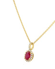 Ruby and Diamond Halo Oval Pendant Necklace - Skeie's Jewelers