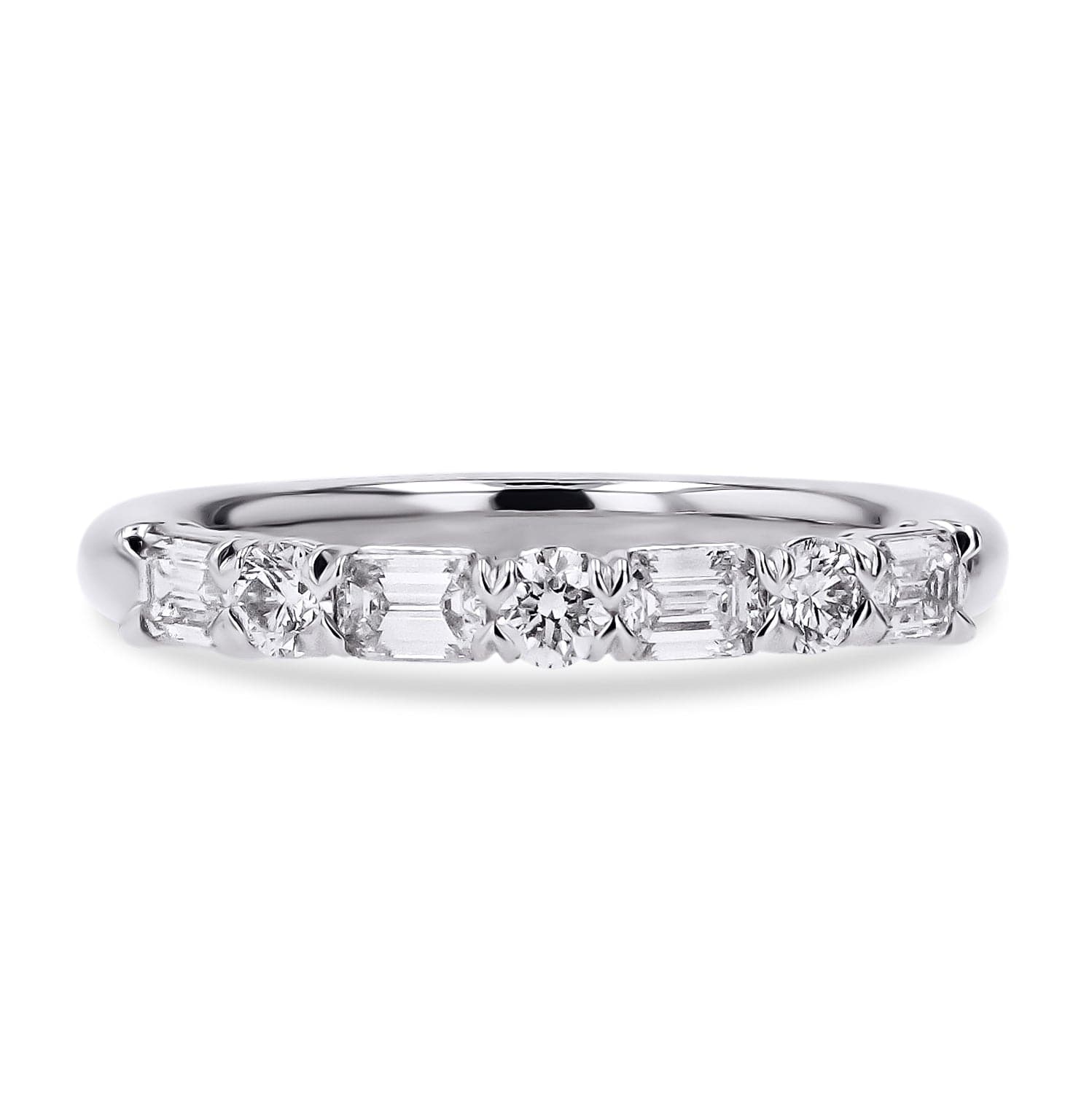 Alternating Emerald & Round Brilliant Diamond Wedding Band - Skeie's Jewelers