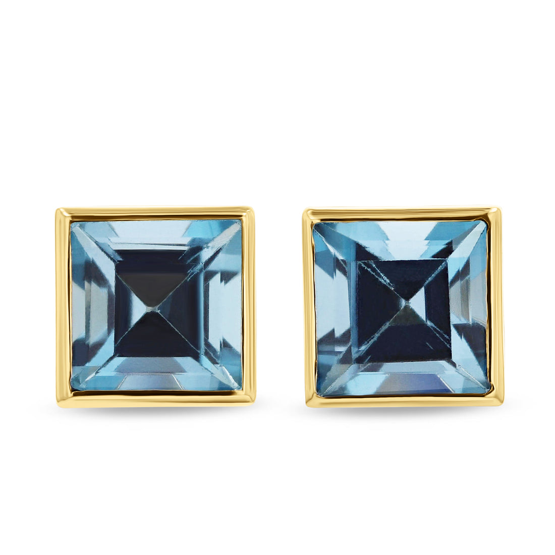 Blue Topaz Princess-Cut Bezel Studs