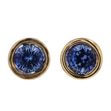 Round Sapphire Bezel Set Stud Earrings in Yellow Gold - Skeie's Jewelers