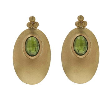 Yellow Gold Green Tourmaline Shield Earrings - Skeie's Jewelers