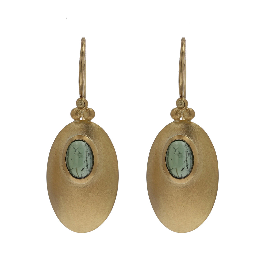 Yellow Gold Green Tourmaline Shield Dangle Earrings - Skeie's Jewelers