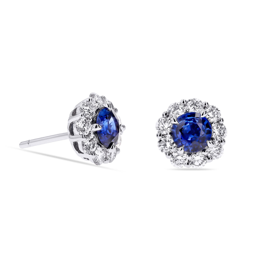 Sapphire and Diamond Halo Studs by Simon G